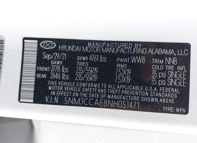 5NMJCCAE8NH051471 2022 2022 Hyundai Tucson- Sel 9