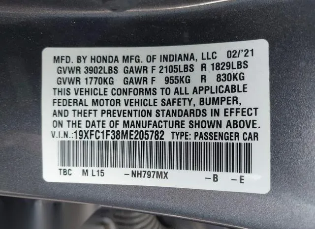 19XFC1F38ME205782 2021 2021 Honda Civic- EX 9