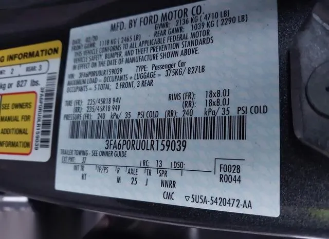 3FA6P0RU0LR159039 2020 2020 Ford Fusion- Hybrid Titanium 9