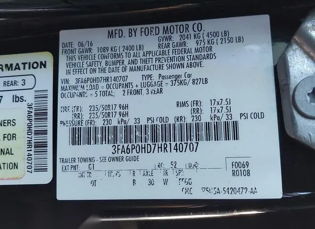 3FA6P0HD7HR140707 2017 2017 Ford Fusion- SE 9