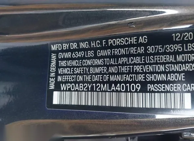 WP0AB2Y12MLA40109 2021 2021 Porsche Taycan- 4S 9