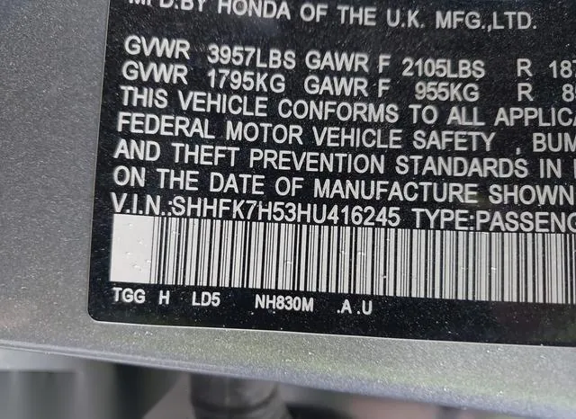 SHHFK7H53HU416245 2017 2017 Honda Civic- EX 9