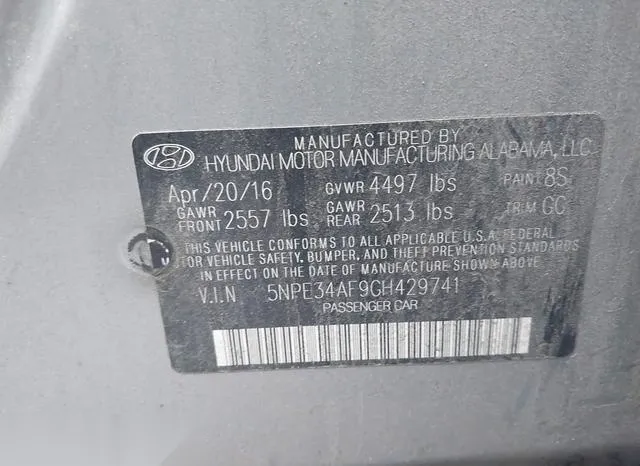 5NPE34AF9GH429741 2016 2016 Hyundai Sonata- Limited 9