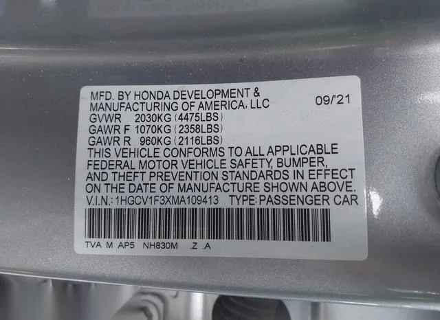 1HGCV1F3XMA109413 2021 2021 Honda Accord- Sport 9