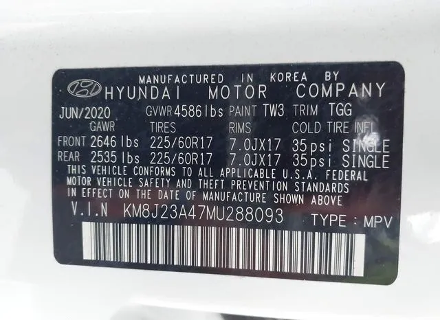 KM8J23A47MU288093 2021 2021 Hyundai Tucson- SE 9