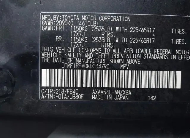 JTMF1RFV0KD034790 2019 2019 Toyota RAV4- LE 9