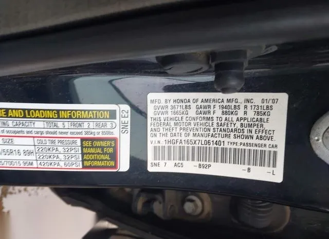 1HGFA165X7L061401 2007 2007 Honda Civic- LX 9