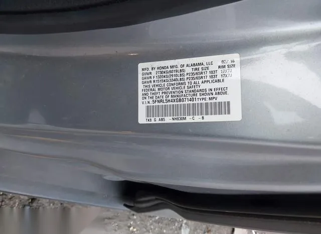 5FNRL5H4XGB071401 2016 2016 Honda Odyssey- EX 9