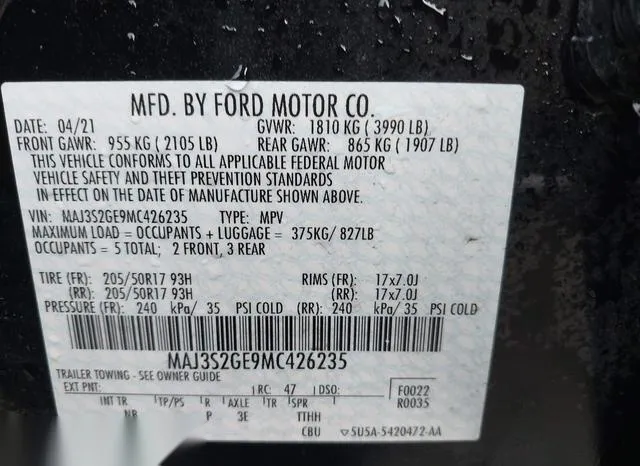 MAJ3S2GE9MC426235 2021 2021 Ford Ecosport- SE 9