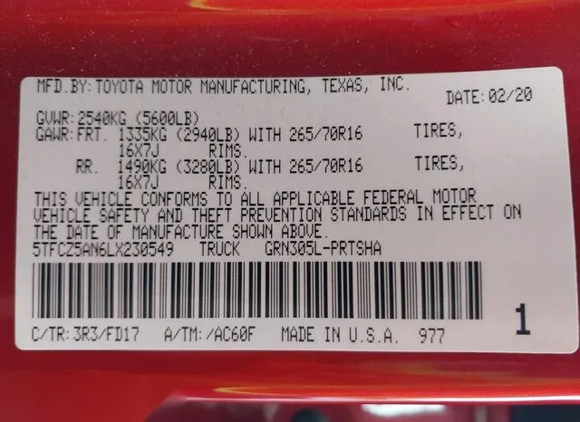 5TFCZ5AN6LX230549 2020 2020 Toyota Tacoma- Trd Off-Road 9