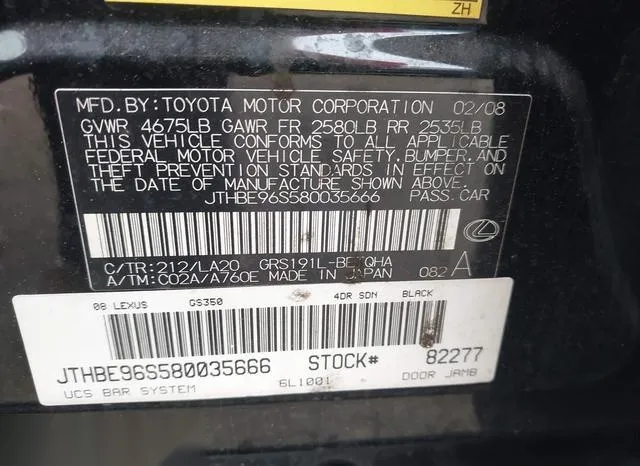 JTHBE96S580035666 2008 2008 Lexus GS- 350 9