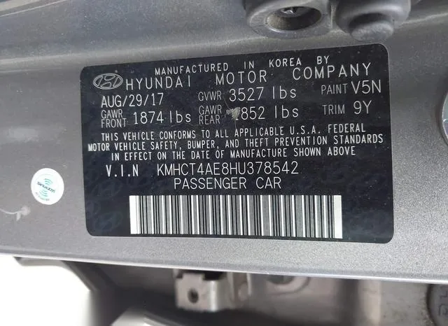 KMHCT4AE8HU378542 2017 2017 Hyundai Accent- SE 9