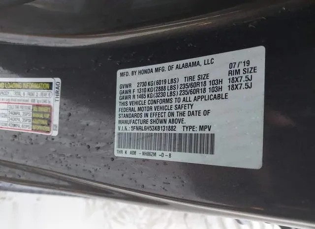 5FNRL6H53KB131882 2019 2019 Honda Odyssey- EX 9