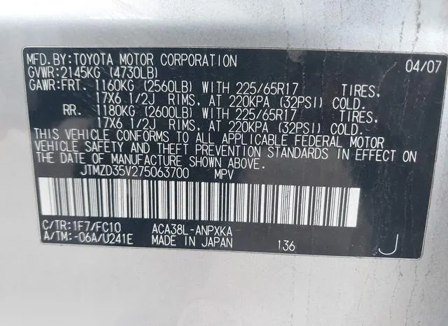 JTMZD35V275063700 2007 2007 Toyota RAV4 9