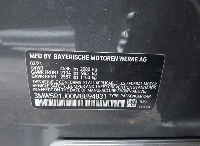 3MW5R1J00M8B94831 2021 2021 BMW 3 Series- 330I 9