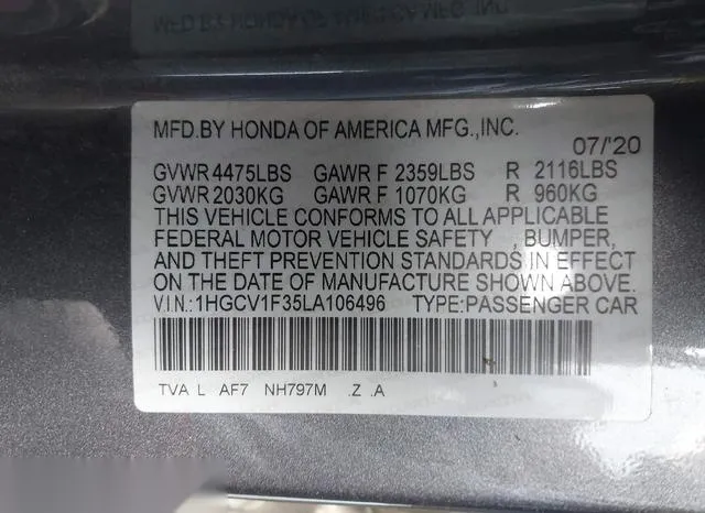 1HGCV1F35LA106496 2020 2020 Honda Accord- Sport 9