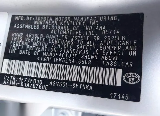 4T4BF1FK6ER416688 2014 2014 Toyota Camry- LE 9