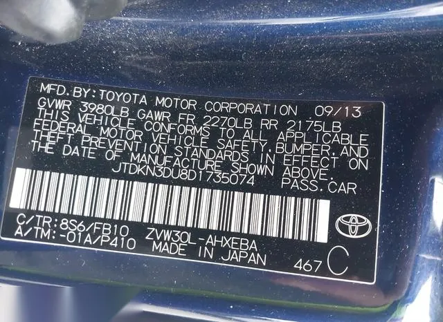 JTDKN3DU8D1735074 2013 2013 Toyota Prius- Two 9