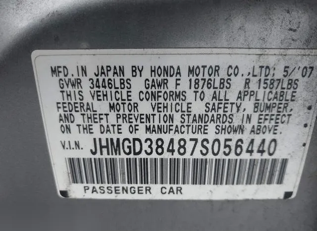 JHMGD38487S056440 2007 2007 Honda Fit 9