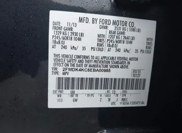 2FMDK4KC8EBA00985 2014 2014 Ford Edge- Limited 9