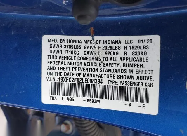 19XFC2F62LE008394 2020 2020 Honda Civic- LX 9