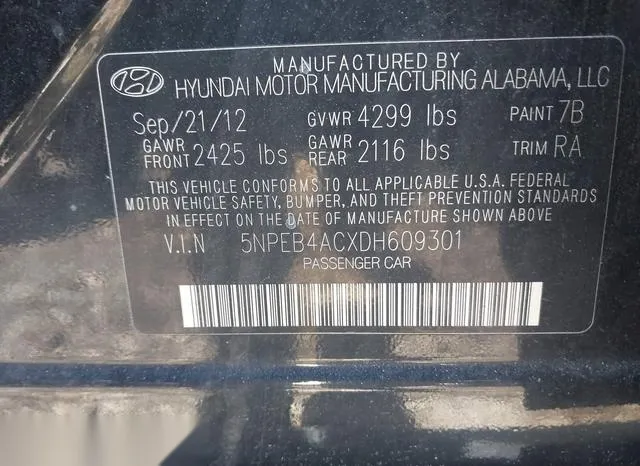 5NPEB4ACXDH609301 2013 2013 Hyundai Sonata- Gls 9