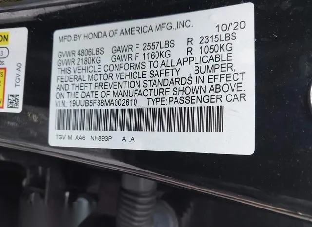 19UUB5F38MA002610 2021 2021 Acura TLX- Standard 9