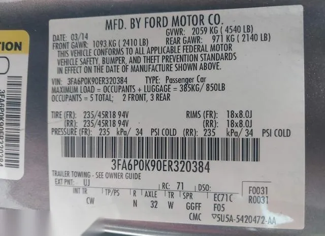 3FA6P0K90ER320384 2014 2014 Ford Fusion- Titanium 9