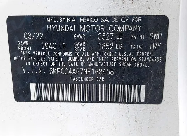 3KPC24A67NE168458 2022 2022 Hyundai Accent- Sel 9