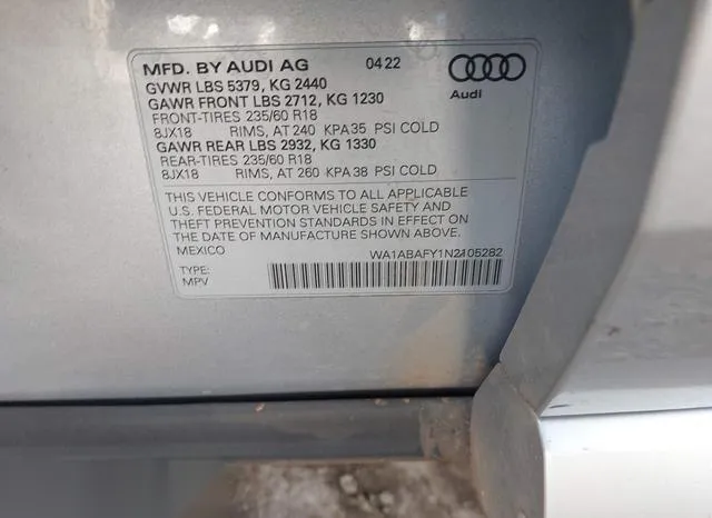 WA1ABAFY1N2105282 2022 2022 Audi Q5- Premium 40 Tfsi Quattr 9