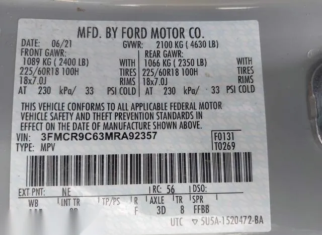 3FMCR9C63MRA92357 2021 2021 Ford Bronco Sport- Outer Banks 9