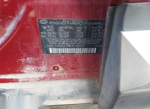 5NMS33AD9LH278175 2020 2020 Hyundai Santa Fe- Sel 9