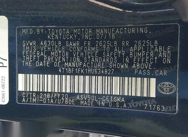 4T1BF1FK1HU634827 2017 2017 Toyota Camry- SE 9