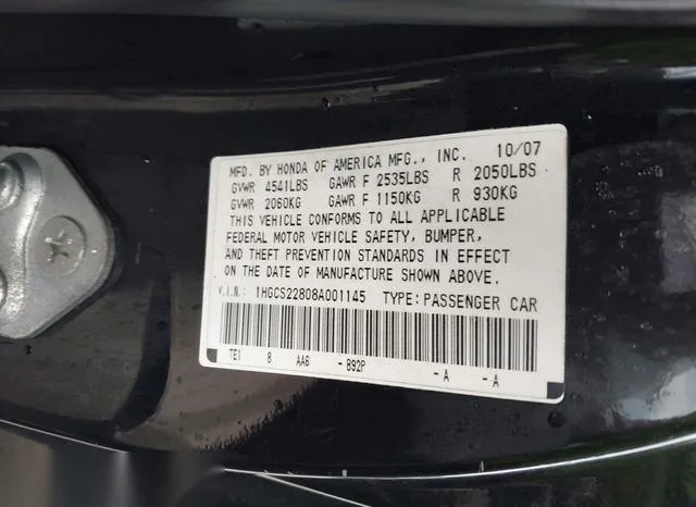 1HGCS22808A001145 2008 2008 Honda Accord- 3-5 Ex-L 9