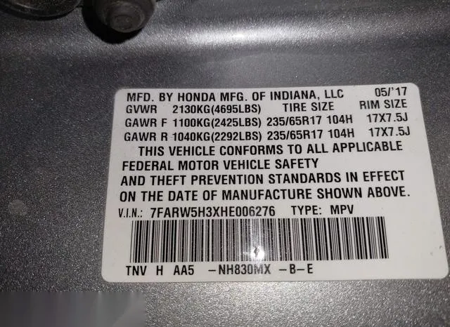 7FARW5H3XHE006276 2017 2017 Honda CR-V- LX 9