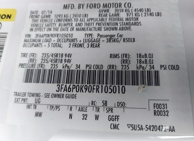 3FA6P0K90FR105010 2015 2015 Ford Fusion- Titanium 9