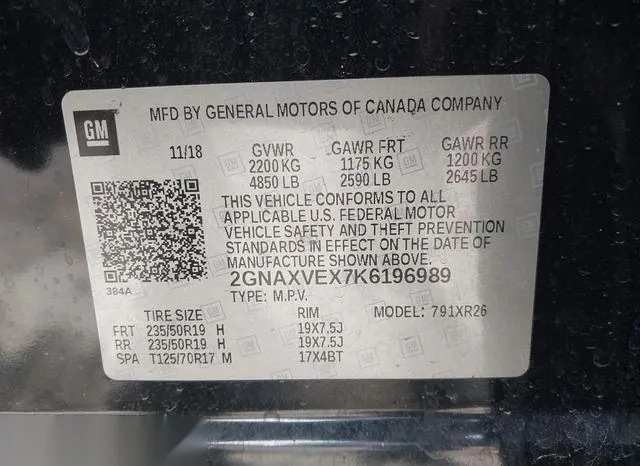 2GNAXVEX7K6196989 2019 2019 Chevrolet Equinox- LT 9