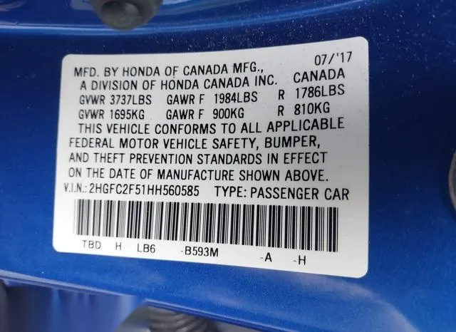 2HGFC2F51HH560585 2017 2017 Honda Civic- LX 9