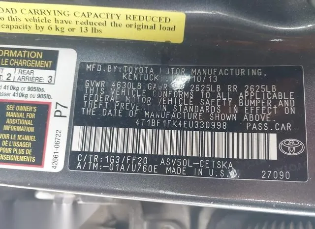 4T1BF1FK4EU330998 2014 2014 Toyota Camry- SE 9