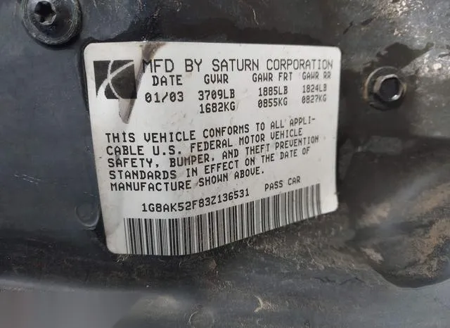 1G8AK52F83Z136531 2003 2003 Saturn Ion- 3 9