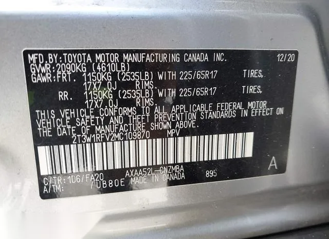 2T3W1RFV2MC109870 2021 2021 Toyota RAV4- Xle 9