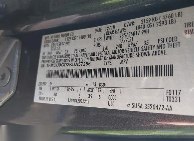 1FMCU9GD2KUA57256 2019 2019 Ford Escape- SE 9