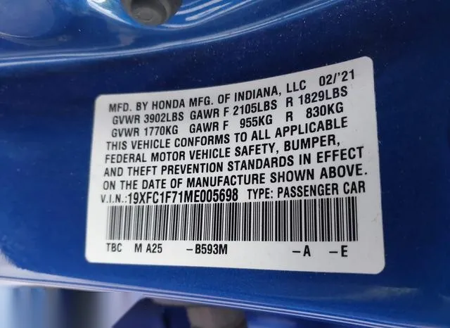 19XFC1F71ME005698 2021 2021 Honda Civic- Ex-L 9