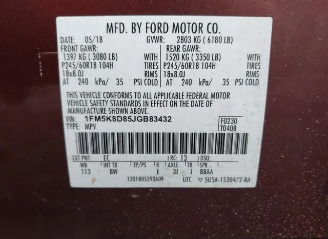 1FM5K8D85JGB83432 2018 2018 Ford Explorer- Xlt 9