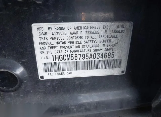 1HGCM56795A034685 2005 2005 Honda Accord- 2-4 EX 9