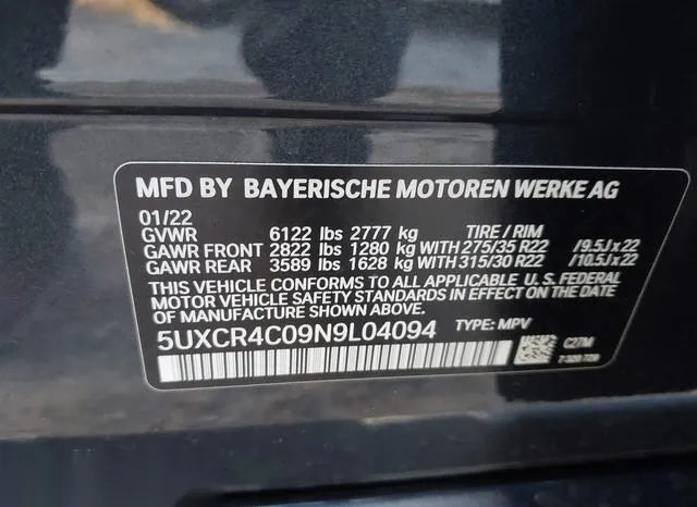 5UXCR4C09N9L04094 2022 2022 BMW X5- Sdrive40I 9