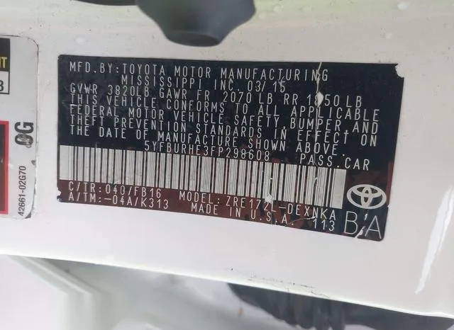 5YFBURHE3FP298608 2015 2015 Toyota Corolla- LE 9