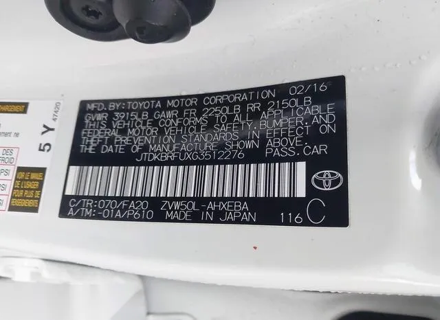 JTDKBRFUXG3512276 2016 2016 Toyota Prius- Two 9