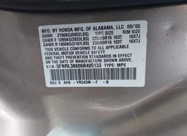 5FNRL38606B405133 2006 2006 Honda Odyssey- Ex-L 9