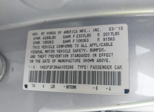 1HGCP2F39AA105266 2010 2010 Honda Accord- 2-4 LX 9